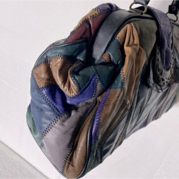 Vintage 90’s Multicolour Patchwork Leather Handbag Purse - Picture 9 of 15